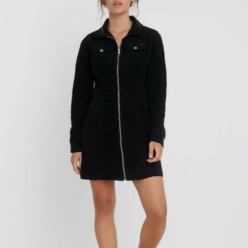 Urban Outfitters BDG Black Corduroy Long Sleeve Zip-Up Dress